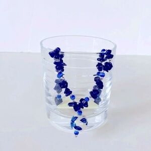 ZAD Blue Stone Porcelain Floral Bead Pendant Necklace NWT